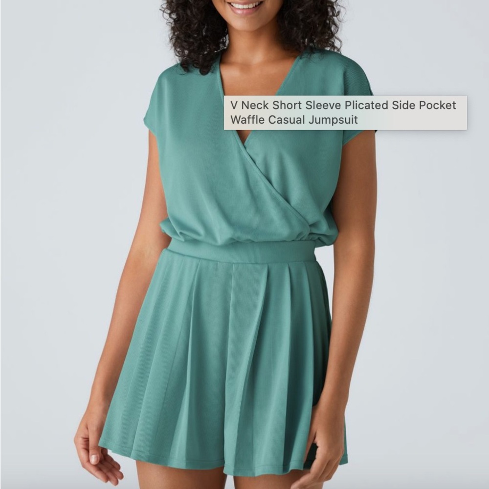 Halara V Neck Short Sleeve Plicated Side Pocket Waffle Casual Jumpsuit